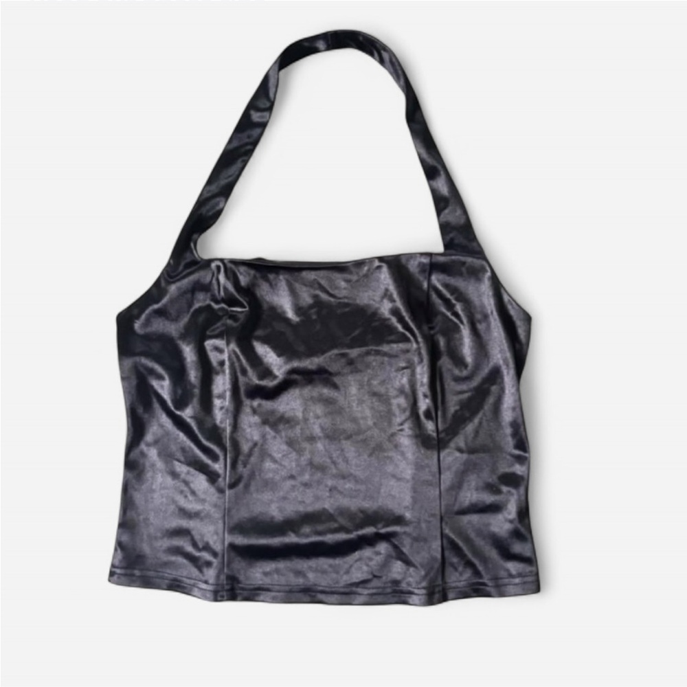 Sleek Black Satin Halter Top